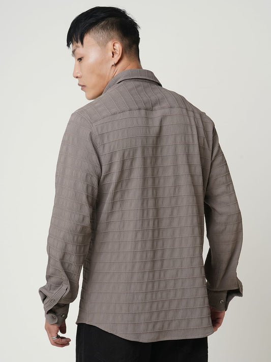 Coffee Brown Line Textured Shirt