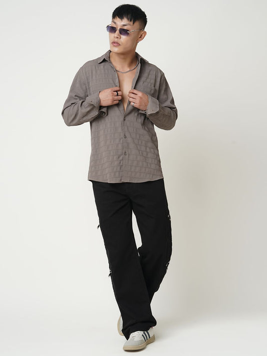Coffee Brown Line Textured Shirt