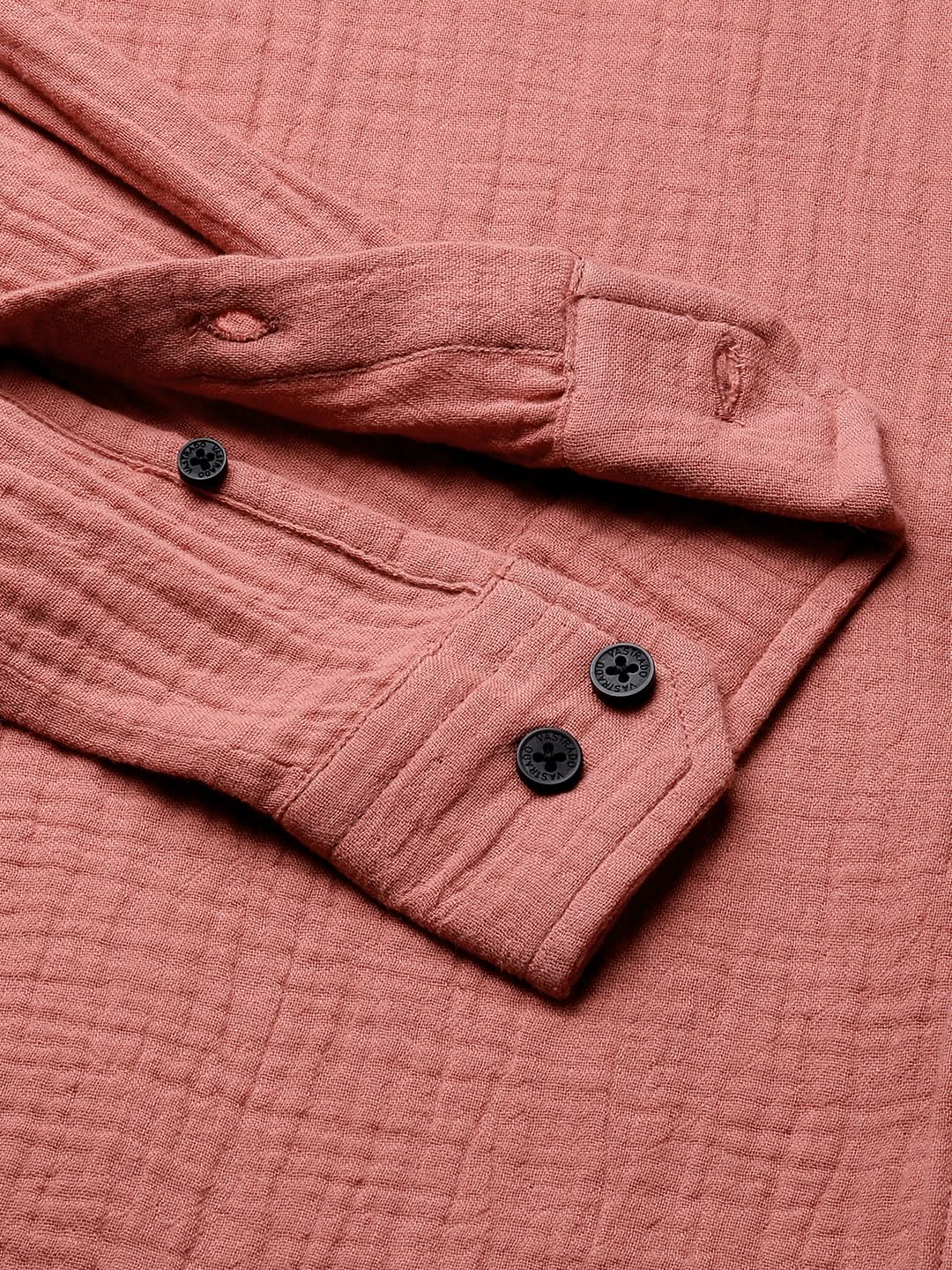 Coral Pink Double Cloth Crinkled Shirt