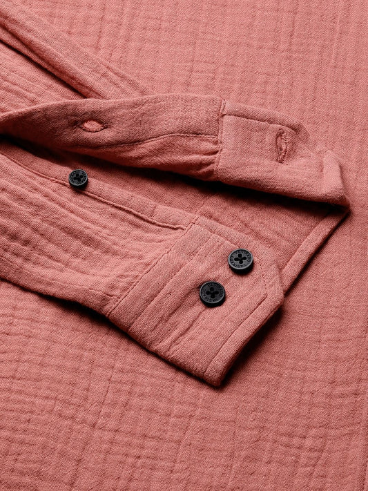 Coral Pink Double Cloth Crinkled Shirt