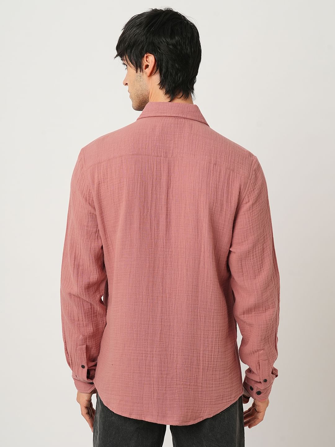 Coral Pink Double Cloth Crinkled Shirt
