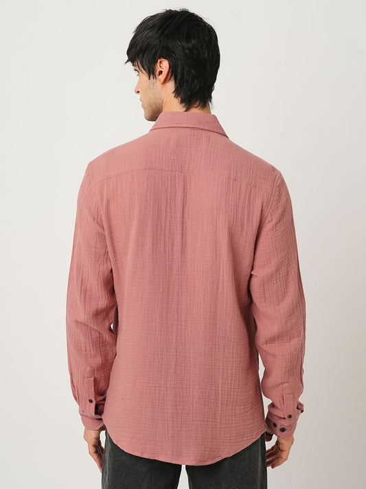 Coral Pink Double Cloth Crinkled Shirt