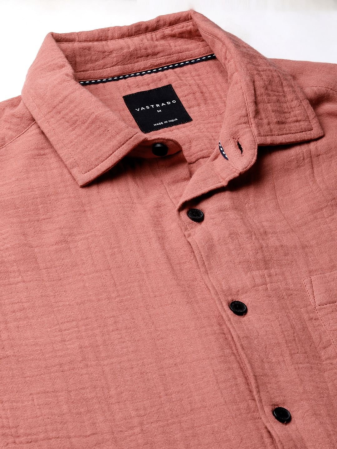 Coral Pink Double Cloth Crinkled Shirt