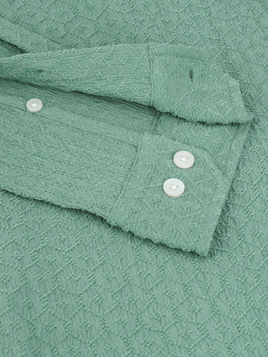 Hexagon Jacquard Jade Green Mandarin Shirt