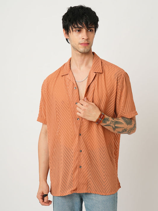 Squash Orange Textured Chiffon Oversized Shirt