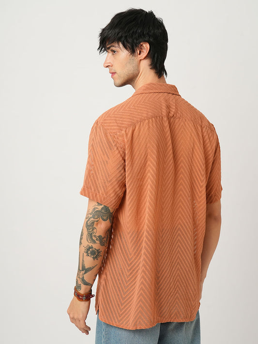 Squash Orange Textured Chiffon Oversized Shirt