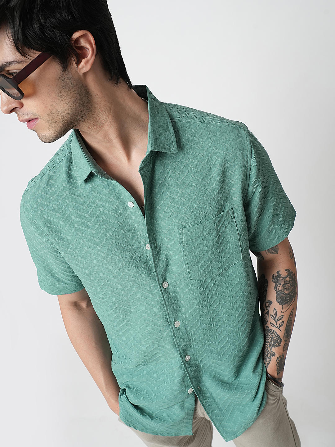 Turquoise Zig-Zag Textured Shirt
