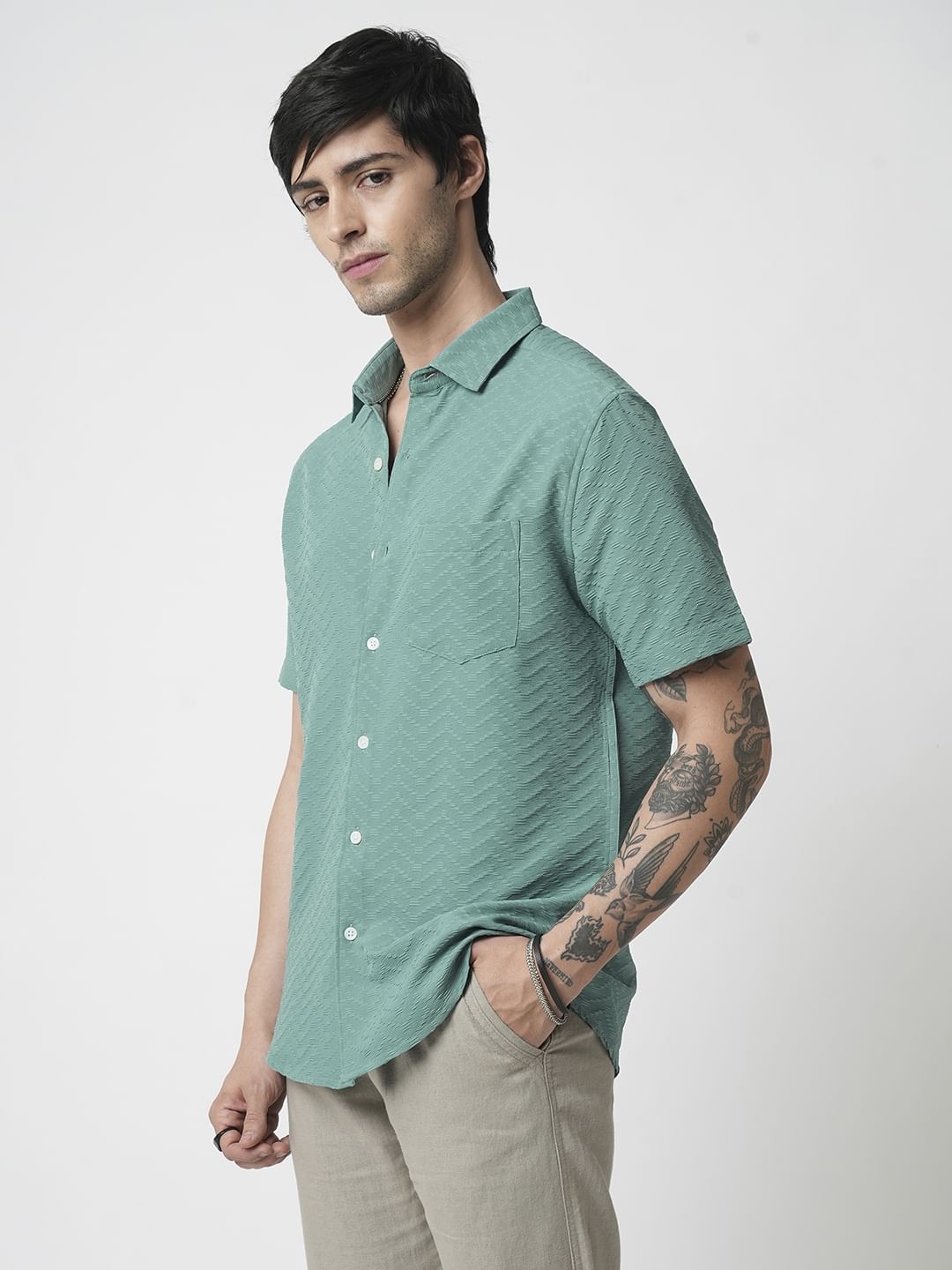 Turquoise Zig-Zag Textured Shirt