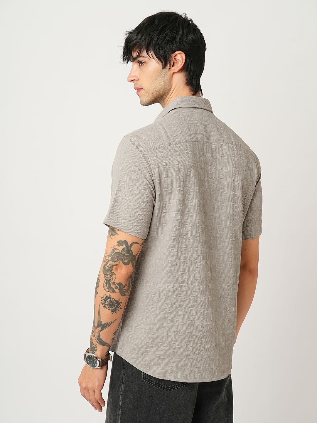 Arched Hazelnut Beige Textured Shirt