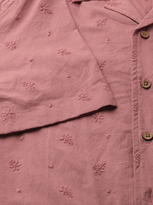 Minimalist Floral Coral Embroidered Oversized Shirt