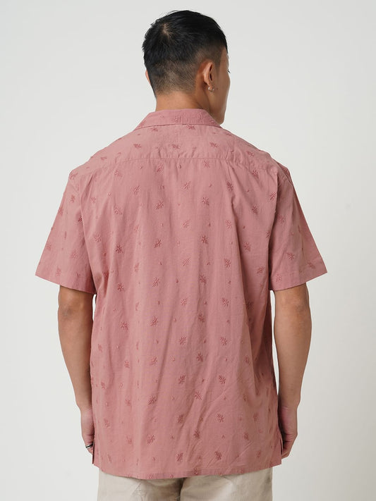 Minimalist Floral Coral Embroidered Oversized Shirt