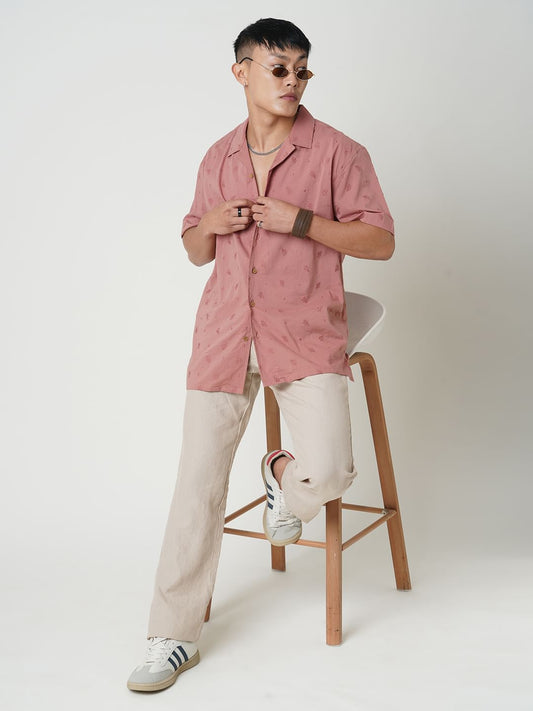 Minimalist Floral Coral Embroidered Oversized Shirt