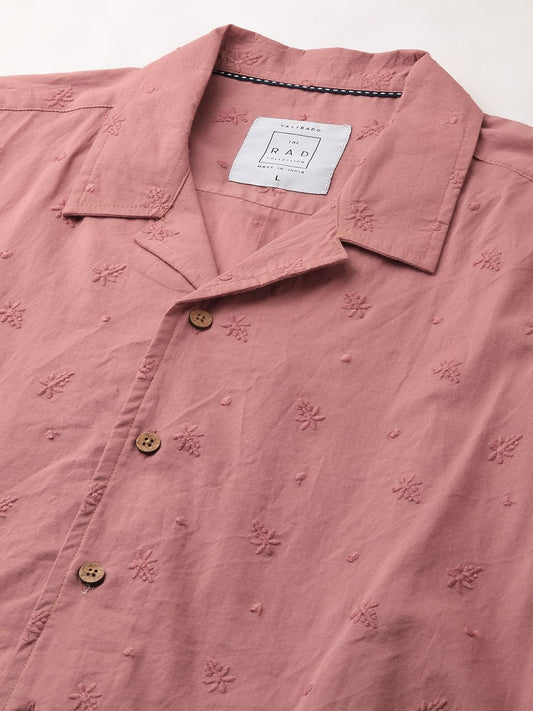 Minimalist Floral Coral Embroidered Oversized Shirt