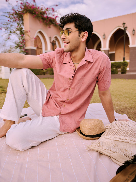 Intricate Geometric Coral Embroidered Oversized Shirt