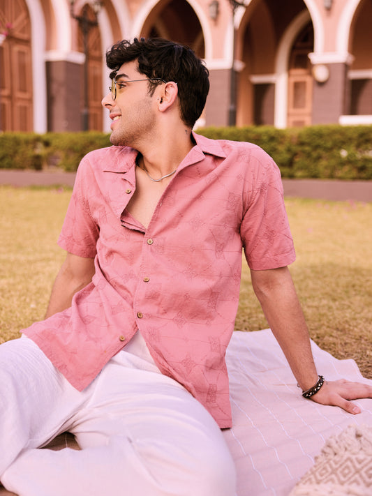 Intricate Geometric Coral Embroidered Oversized Shirt