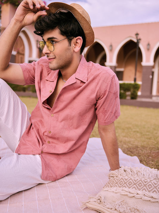 Intricate Geometric Coral Embroidered Oversized Shirt