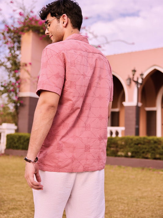 Intricate Geometric Coral Embroidered Oversized Shirt
