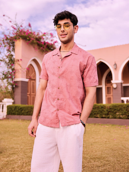 Intricate Geometric Coral Embroidered Oversized Shirt