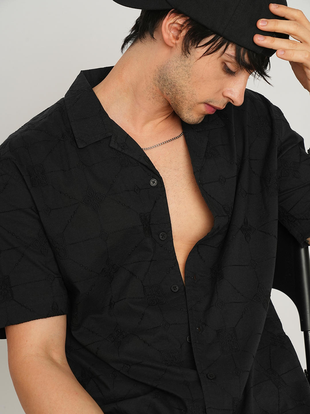 Quirky Black Embroidered Oversized Shirt