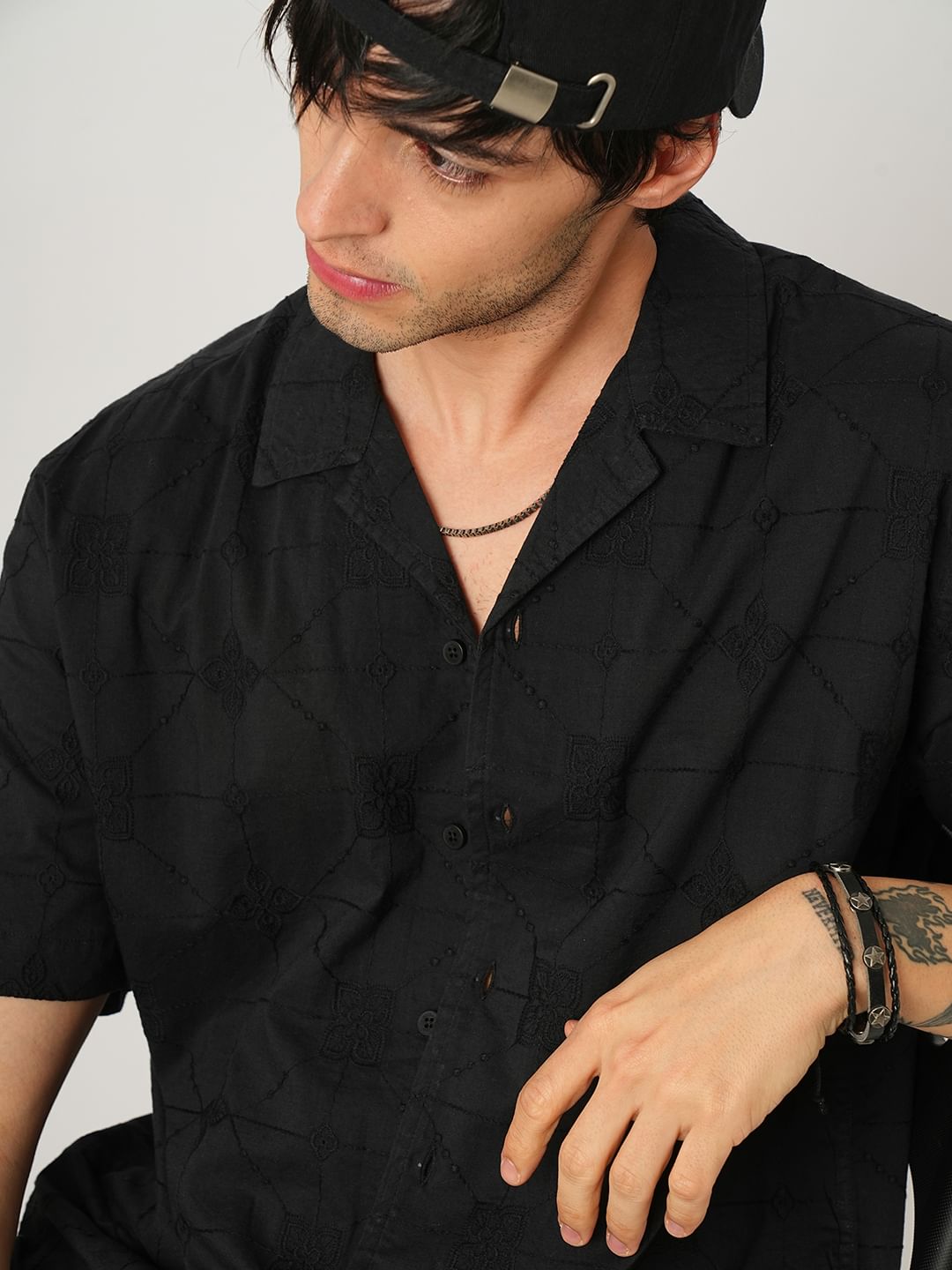 Quirky Black Embroidered Oversized Shirt