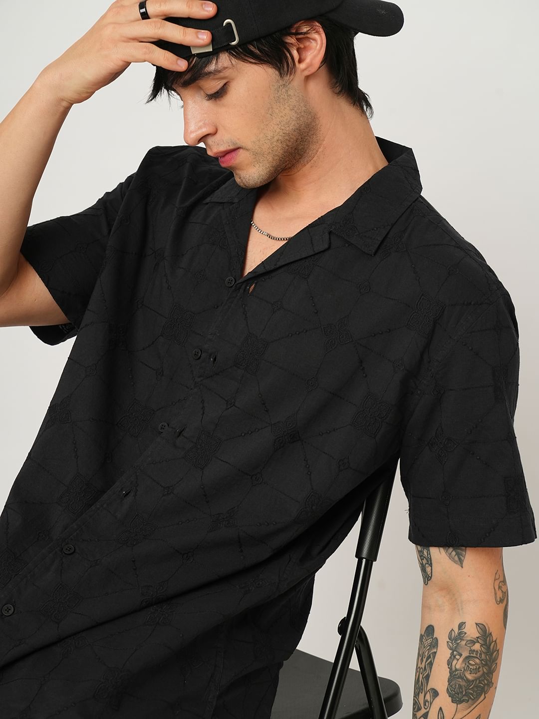 Quirky Black Embroidered Oversized Shirt
