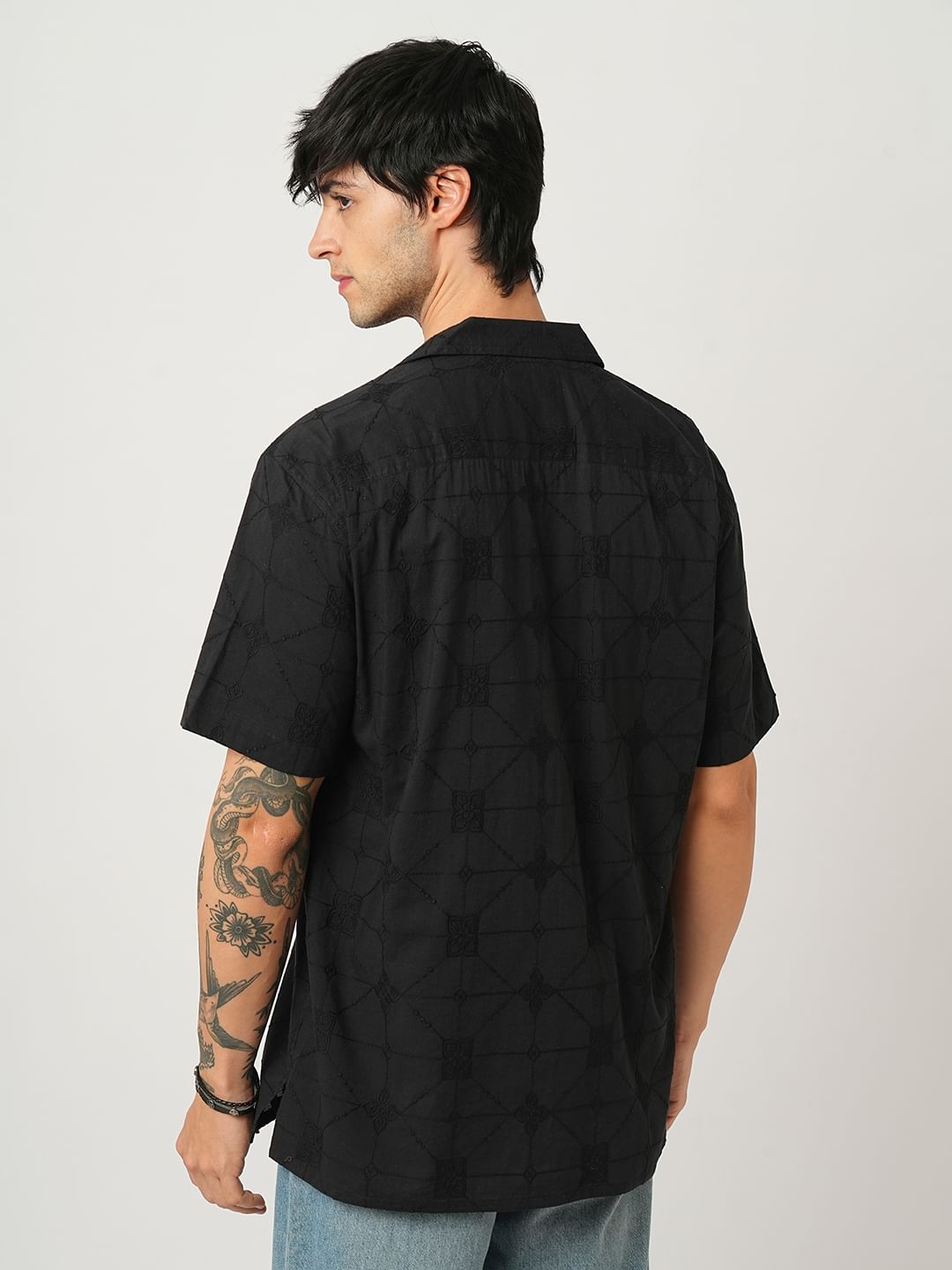 Quirky Black Embroidered Oversized Shirt