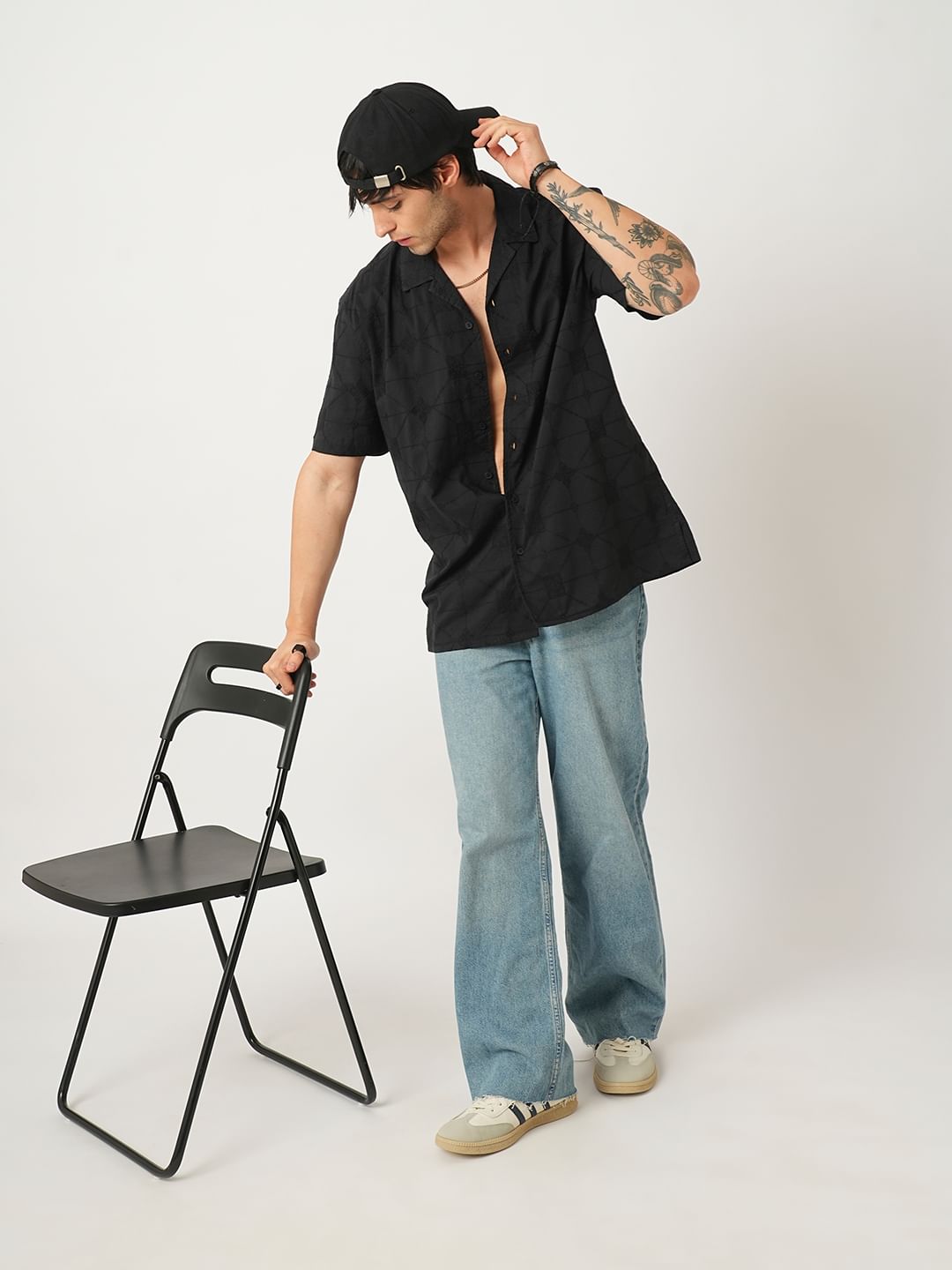 Quirky Black Embroidered Oversized Shirt