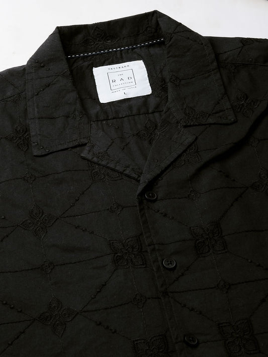 Quirky Black Embroidered Oversized Shirt