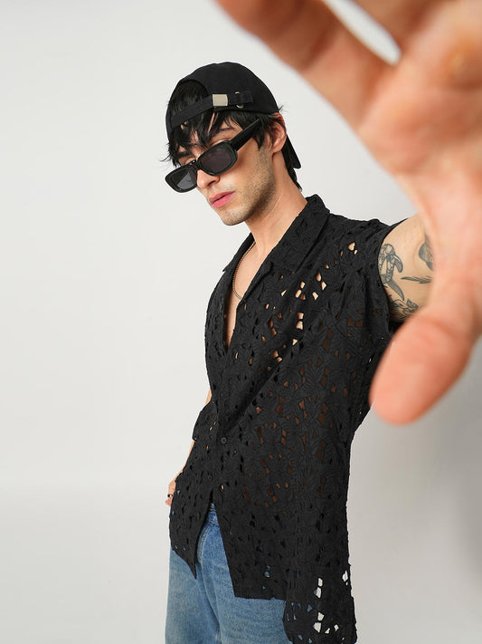 Floral Black Schiffli Oversized Shirt