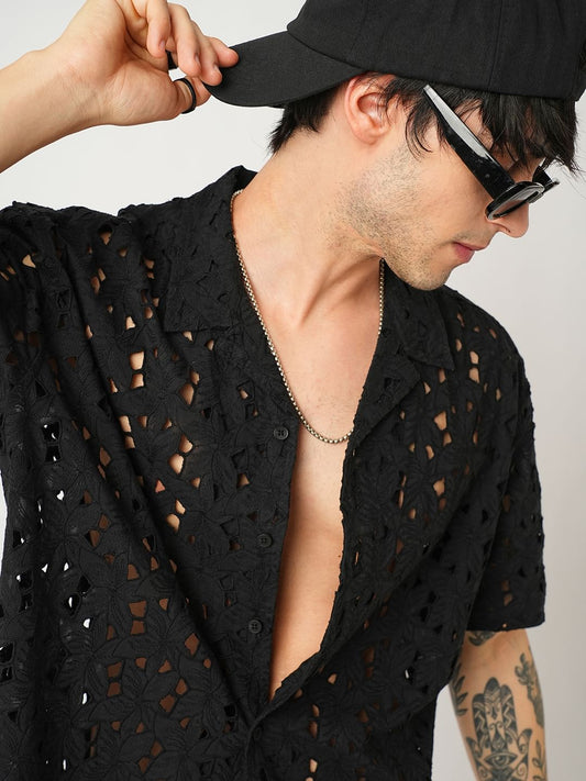 Floral Black Schiffli Oversized Shirt