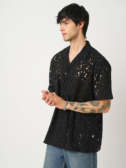 Floral Black Schiffli Oversized Shirt