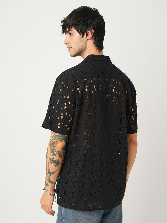Floral Black Schiffli Oversized Shirt