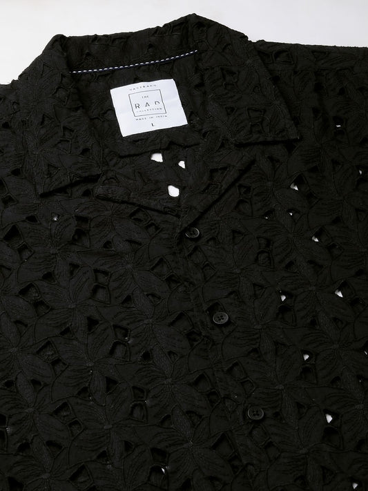 Floral Black Schiffli Oversized Shirt