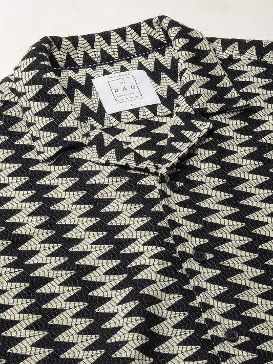 Zig-Zag Black Crochet Oversized Notch Collar Shirt