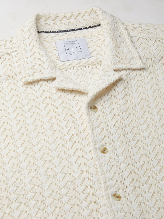 Voguish Crochet Beige Oversized Shirt