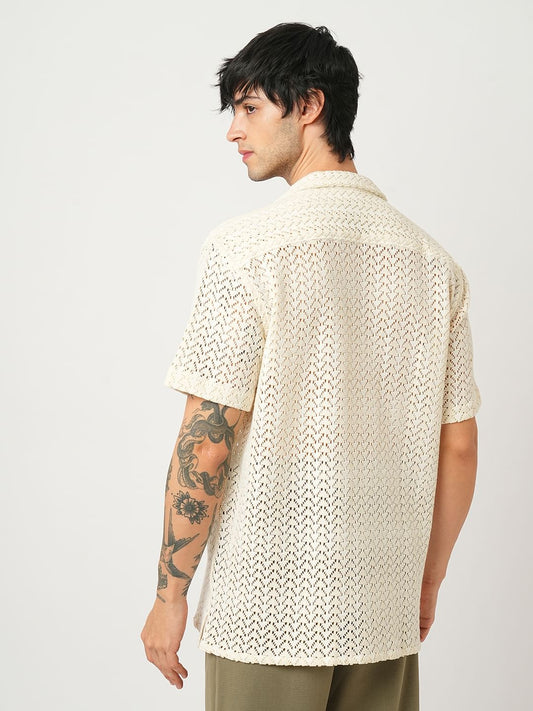 Voguish Crochet Beige Oversized Shirt
