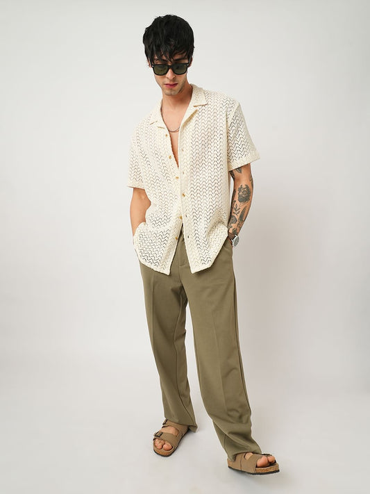 Voguish Crochet Beige Oversized Shirt