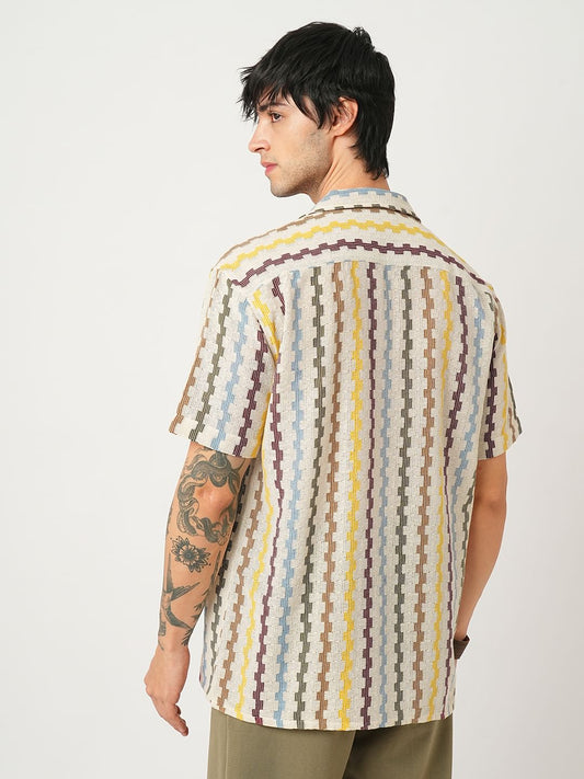 Multicolour Asymmetric Striped Oversized Crochet Shirt