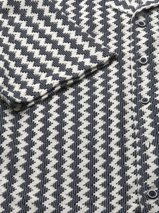 Navy & White Zig-Zag Oversized Crochet Shirt