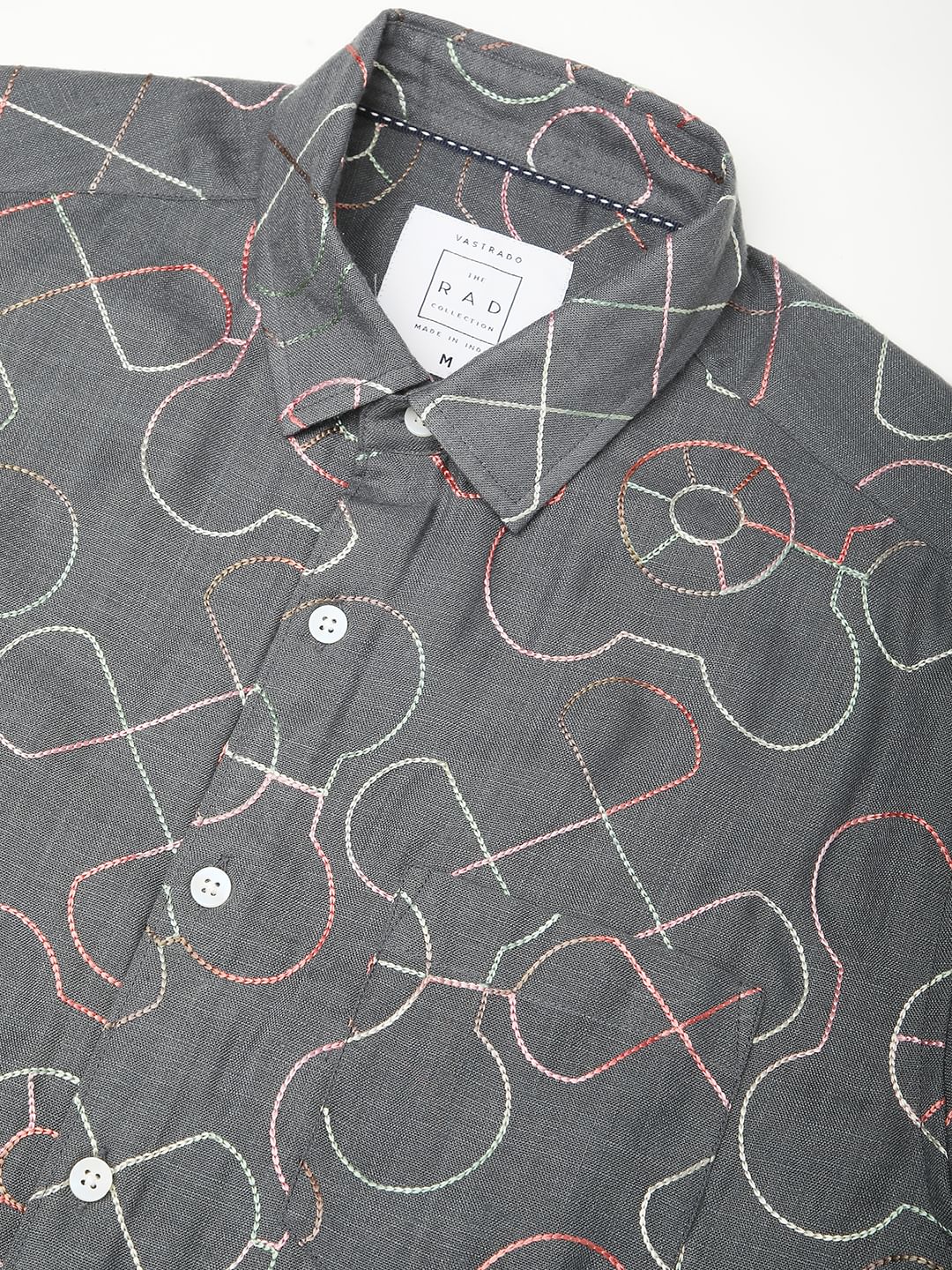 Intricate Smoky Grey Contrast Embroidered Shirt