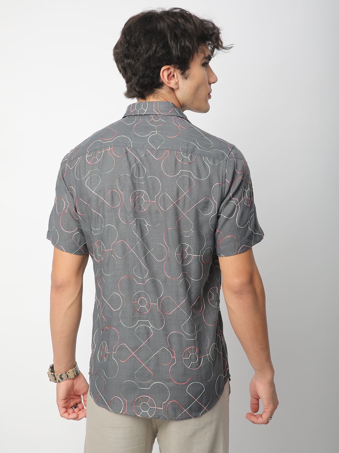 Intricate Smoky Grey Contrast Embroidered Shirt