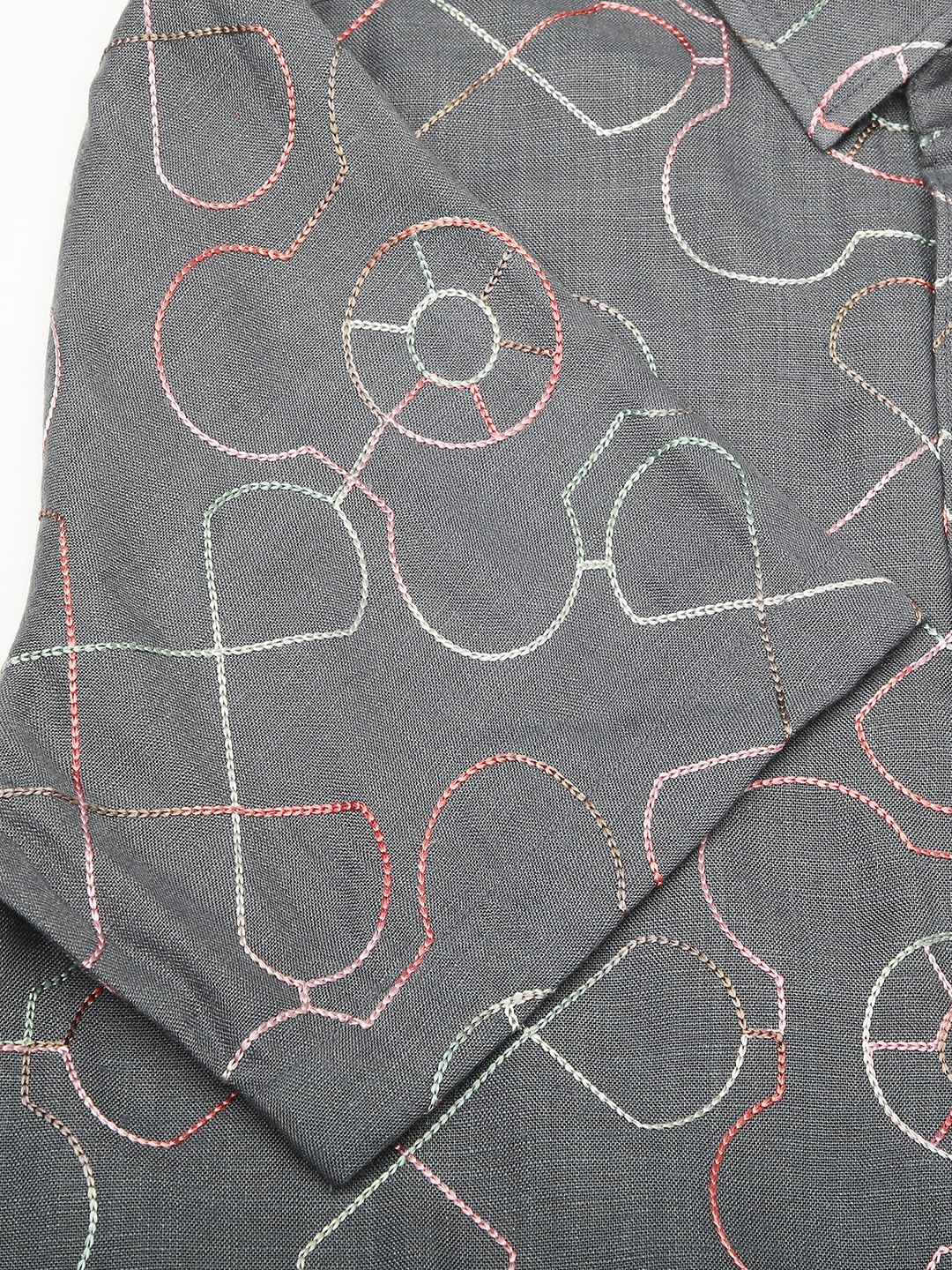 Intricate Smoky Grey Contrast Embroidered Shirt
