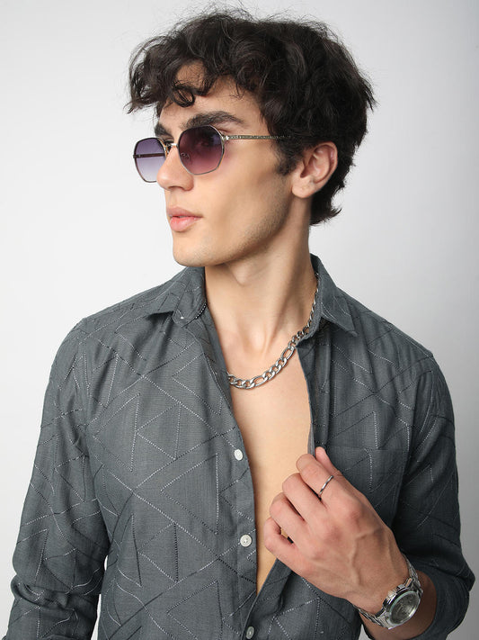 Pebble Grey Trigon Embroidered Shirt