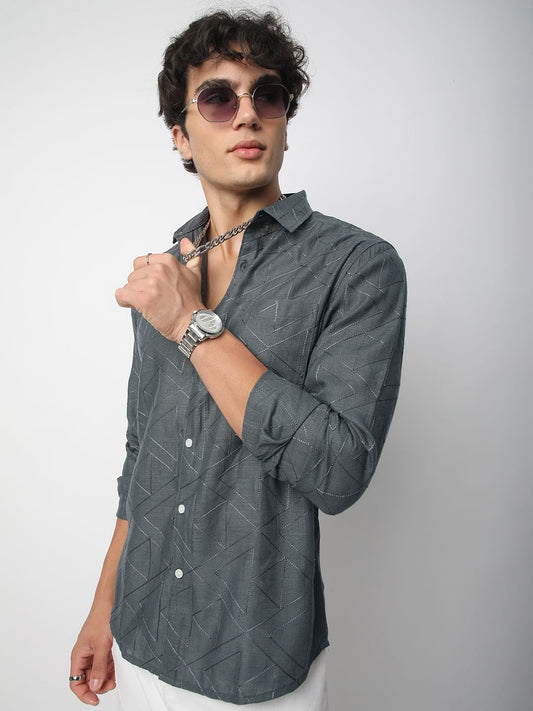 Pebble Grey Trigon Embroidered Shirt
