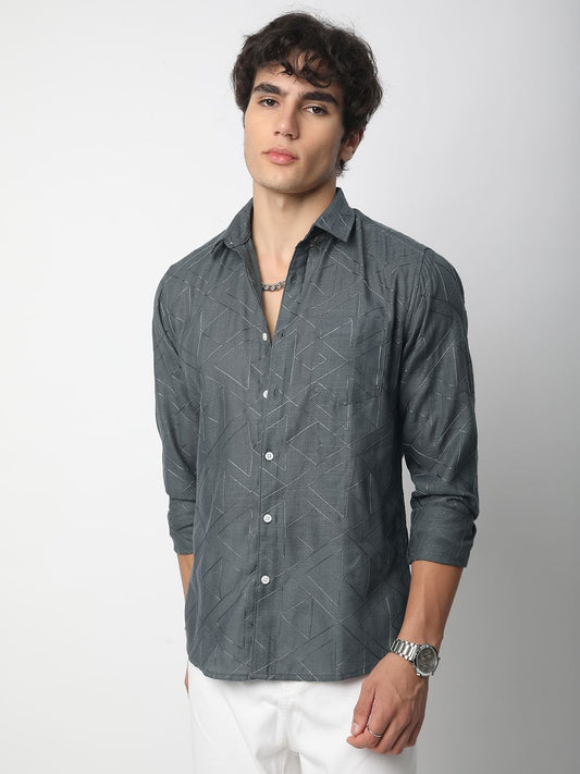 Pebble Grey Trigon Embroidered Shirt