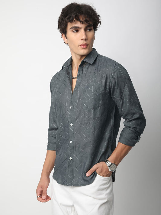 Pebble Grey Trigon Embroidered Shirt