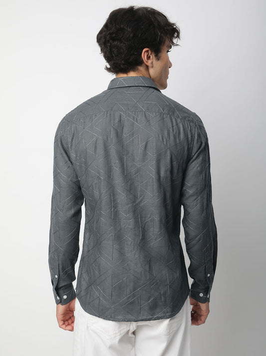 Pebble Grey Trigon Embroidered Shirt