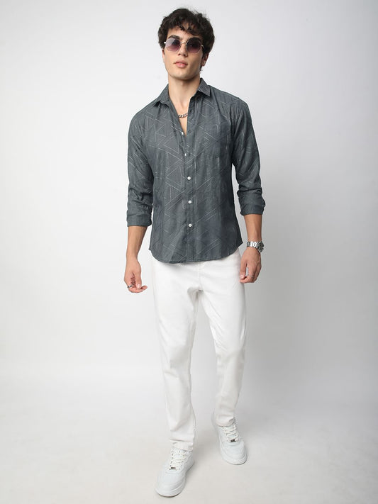 Pebble Grey Trigon Embroidered Shirt