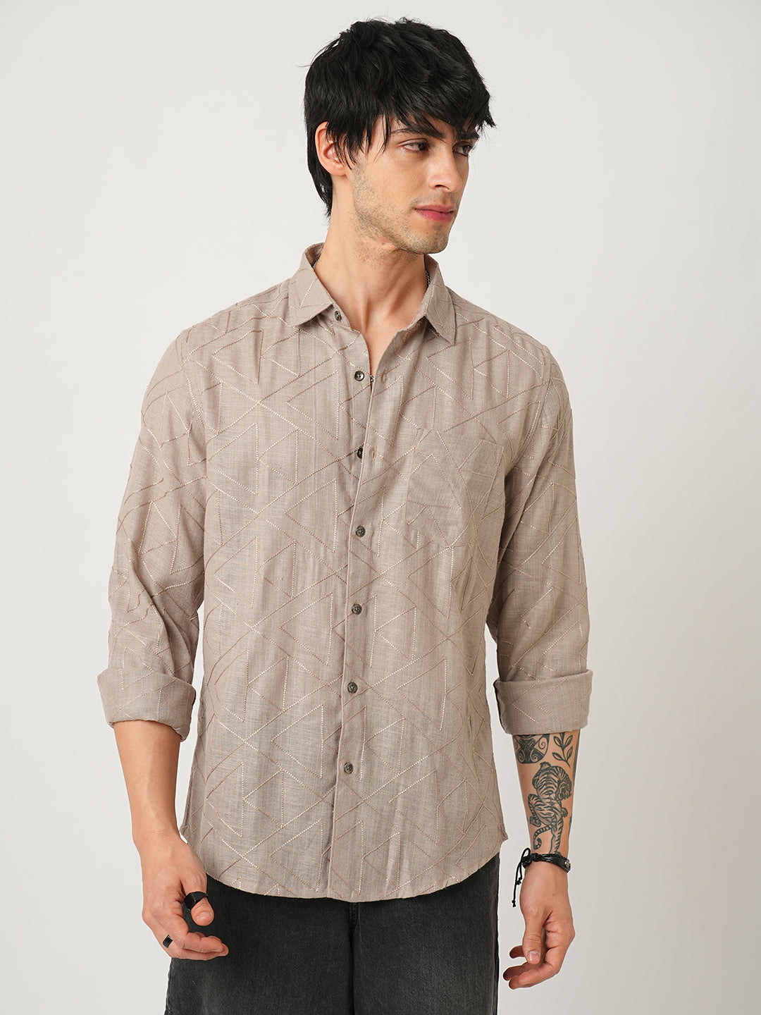 Cedar Brown Triangle Embroidery Shirt