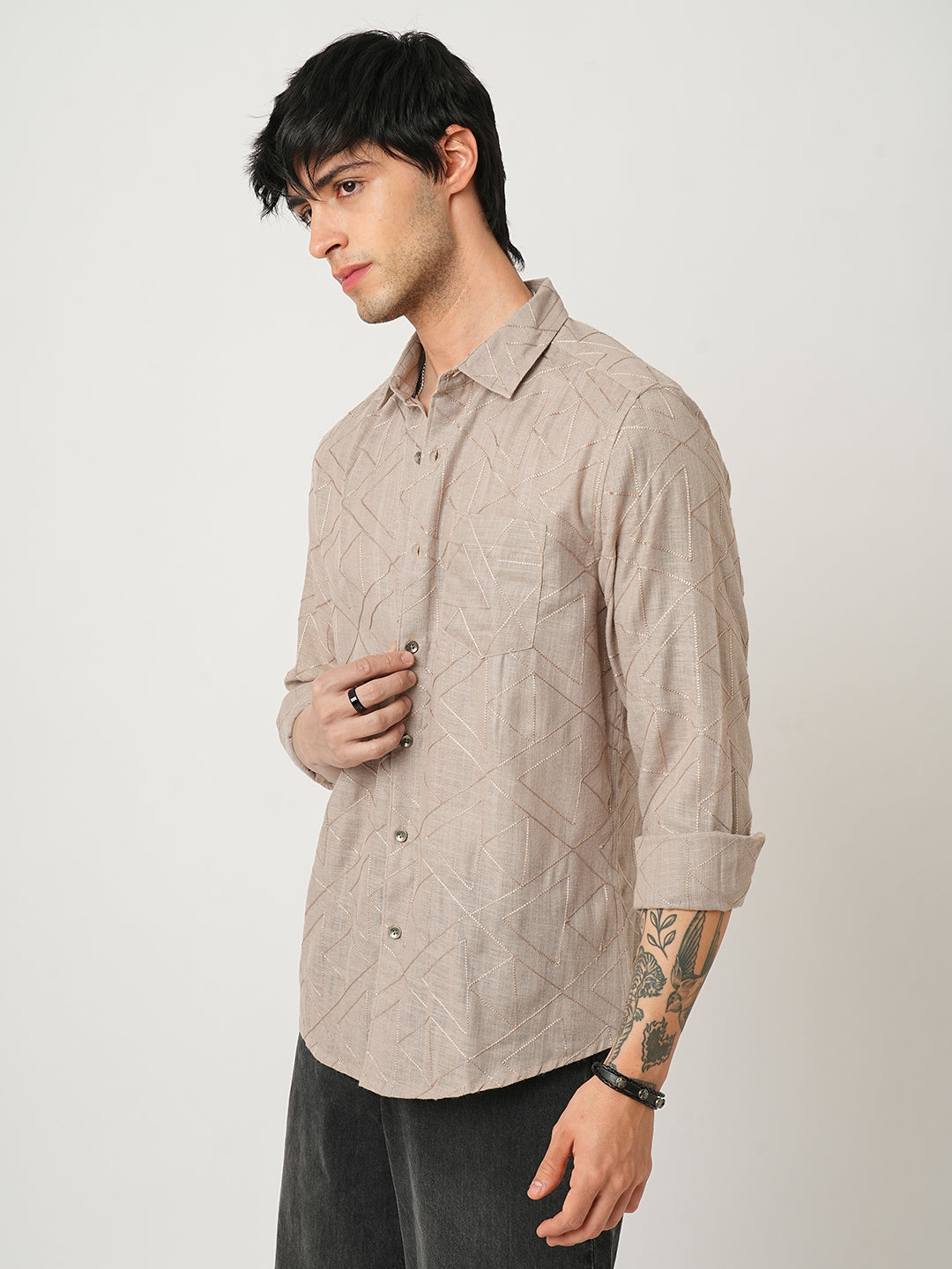 Cedar Brown Triangle Embroidery Shirt